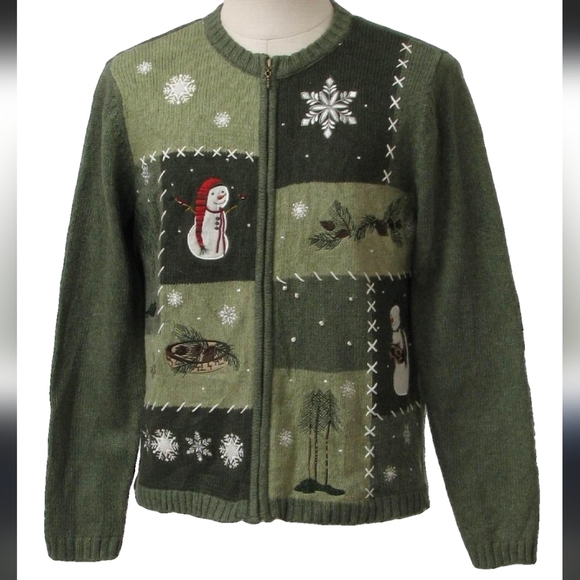 Croft & Barrow Ugly Christmas Sweater Knit Jacket SILK womens Medium - Picture 1 of 10